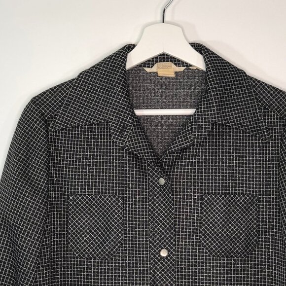Vintage Black Silver Windowpane Over Button Shirt - Picture 6 of 12